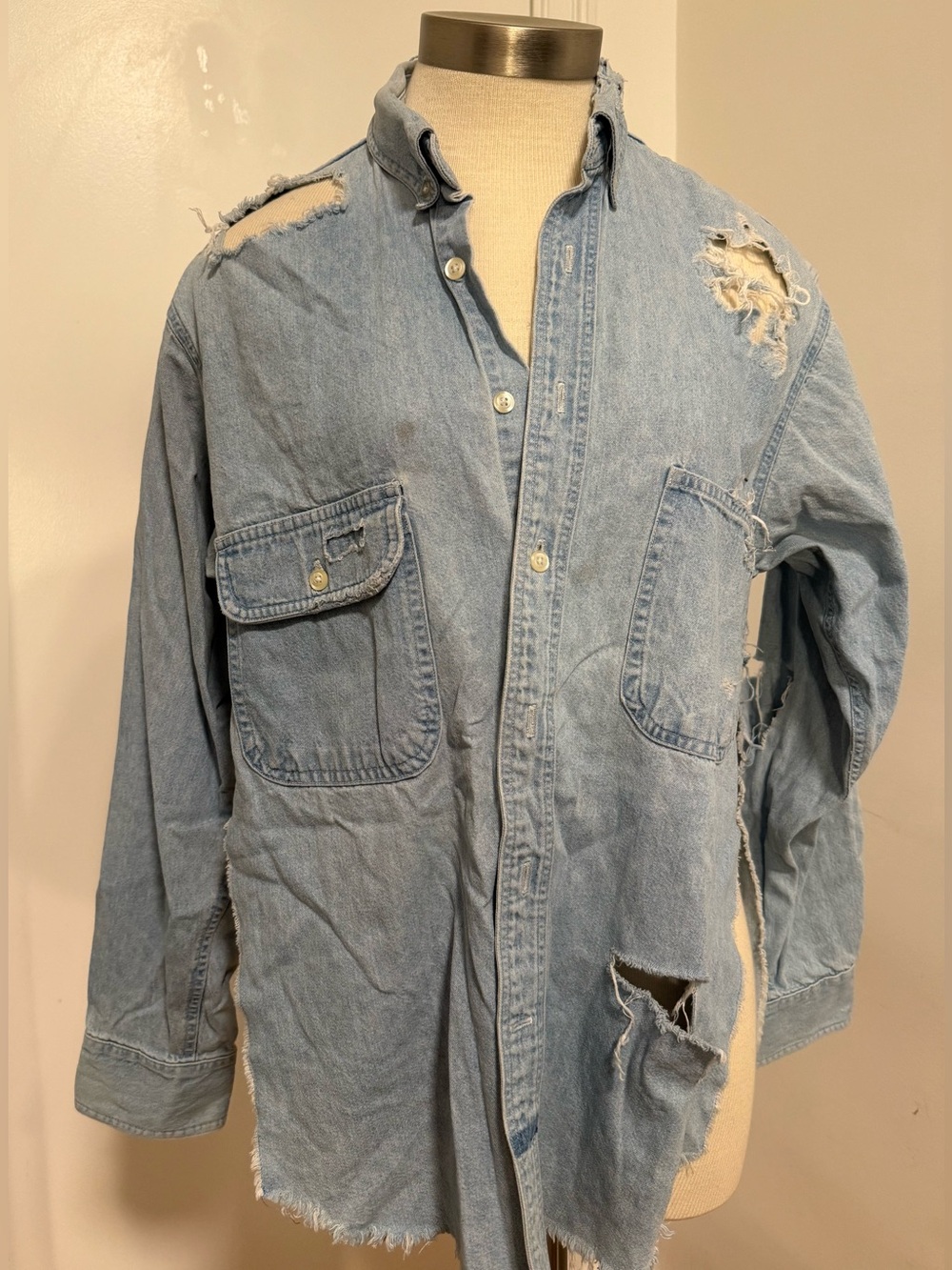 Vintage LF’s Furst of a Kind Light Blue Distressed Denim Shirt OS